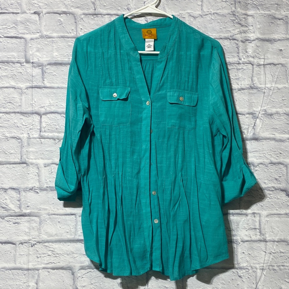 Ruby Rd. Teal Button-Down Shirt - image 1
